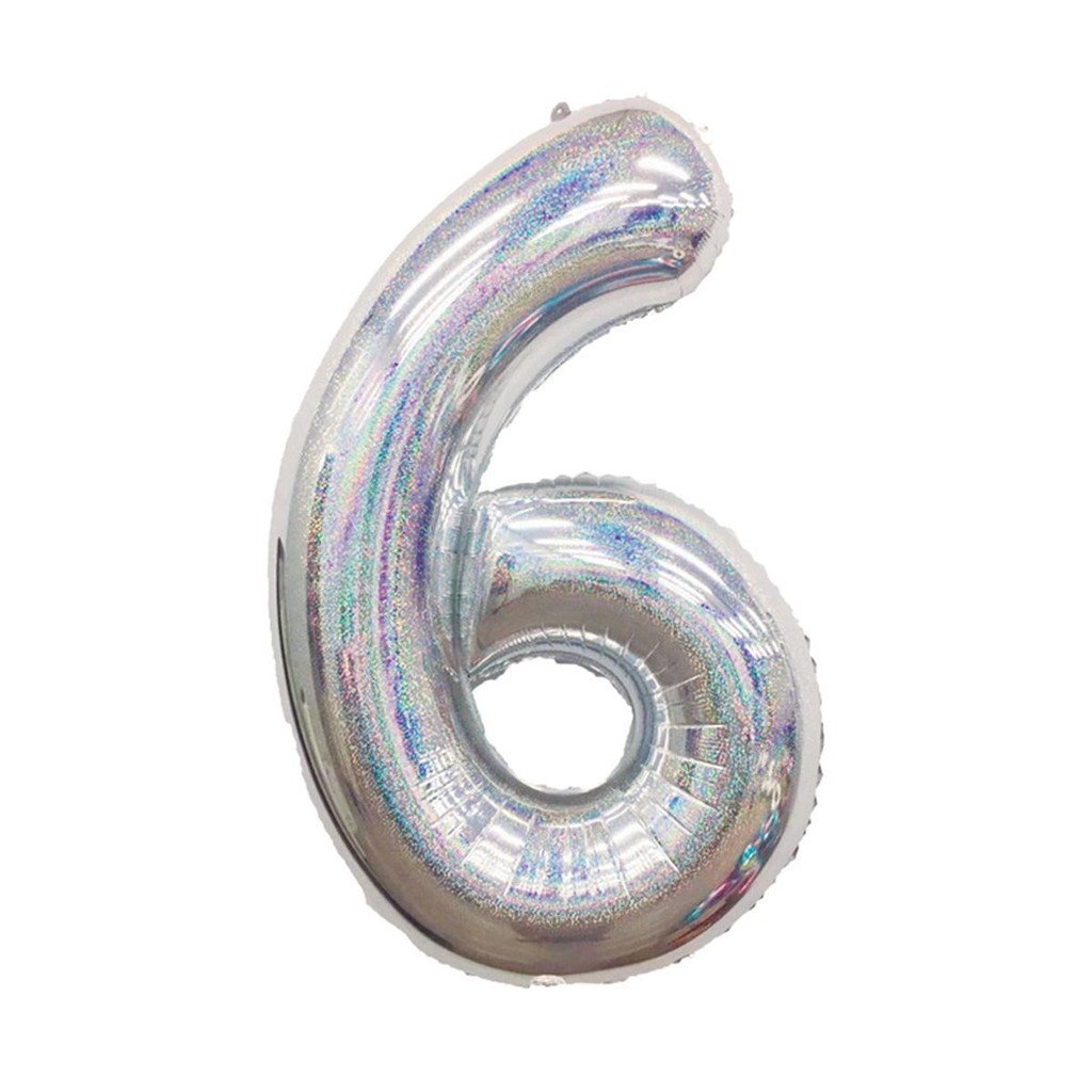 Balão Metalizado Holográfico número 6 Prata glitter Holográfico para aniversários e festas 101 cm Un Balão Metalizado Holográfico número 6 Prata glitter Holográfico para aniversários e festas 101 cm Un