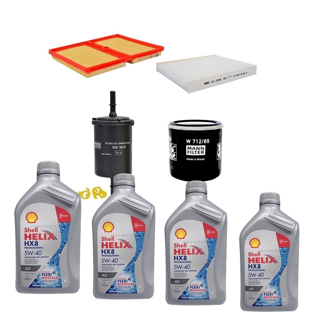 Kit Revisão 4 Litros de Óleo Shell Helix 5W40 Sintético HX8 + Kit de Filtros Mann Filter VW Polo 1.0 TSI Flex 2017 em diante Kit Revisão 4 Litros de Óleo Shell Helix 5W40 Sintético HX8 + Kit de Filtros Mann Filter VW Polo 1.0 TSI Flex 2017 em diante