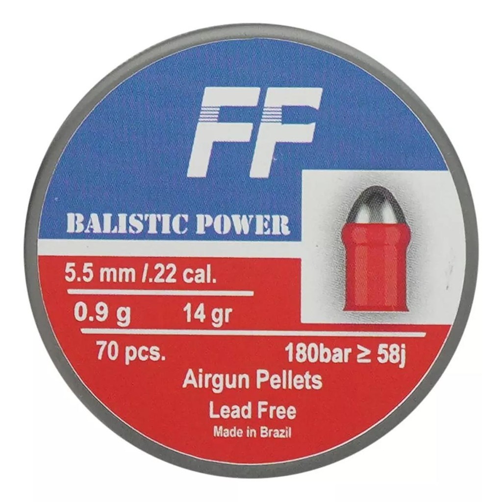 Chumbinho Balistic Power 0.9g/14gr 70 Unidades 5.5mm – FF Chumbinho Balistic Power 0.9g/14gr 70 Unidades 5.5mm – FF