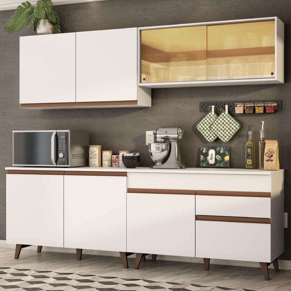 Cozinha Completa Madesa Reims 240001 com Armário e Balcão – Branco Cozinha Completa Madesa Reims 240001 com Armário e Balcão – Branco