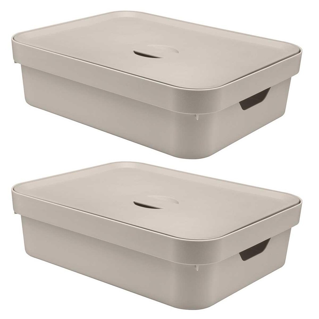 2x Caixa Organizadora Multiuso 16L OU Bege 13x35x45cm