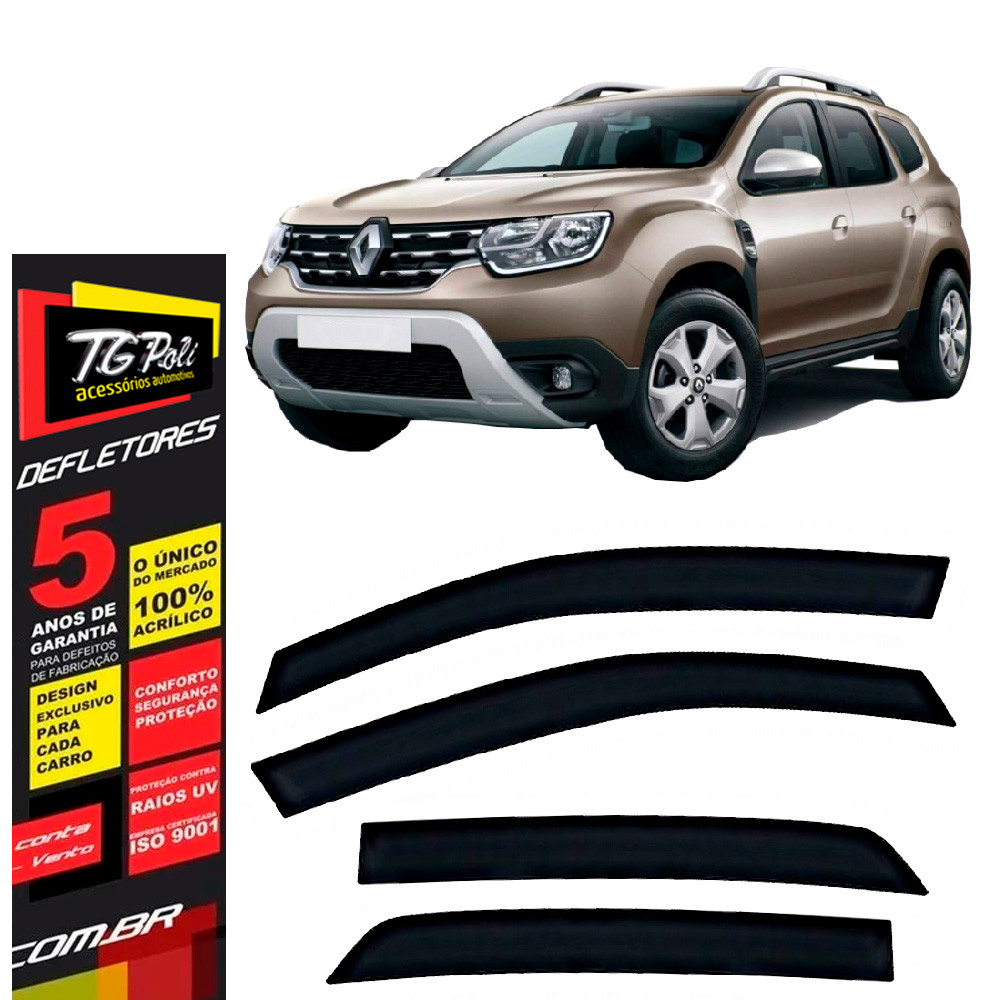 Calha de Chuva Renault Duster 2011 a 2019 e Duster Oroch 2015 a 2025 TG Poli Defletor 4 portas Protetor Janelas Fumê Calha de Chuva Renault Duster 2011 a 2019 e Duster Oroch 2015 a 2025 TG Poli Defletor 4 portas Protetor Janelas Fumê