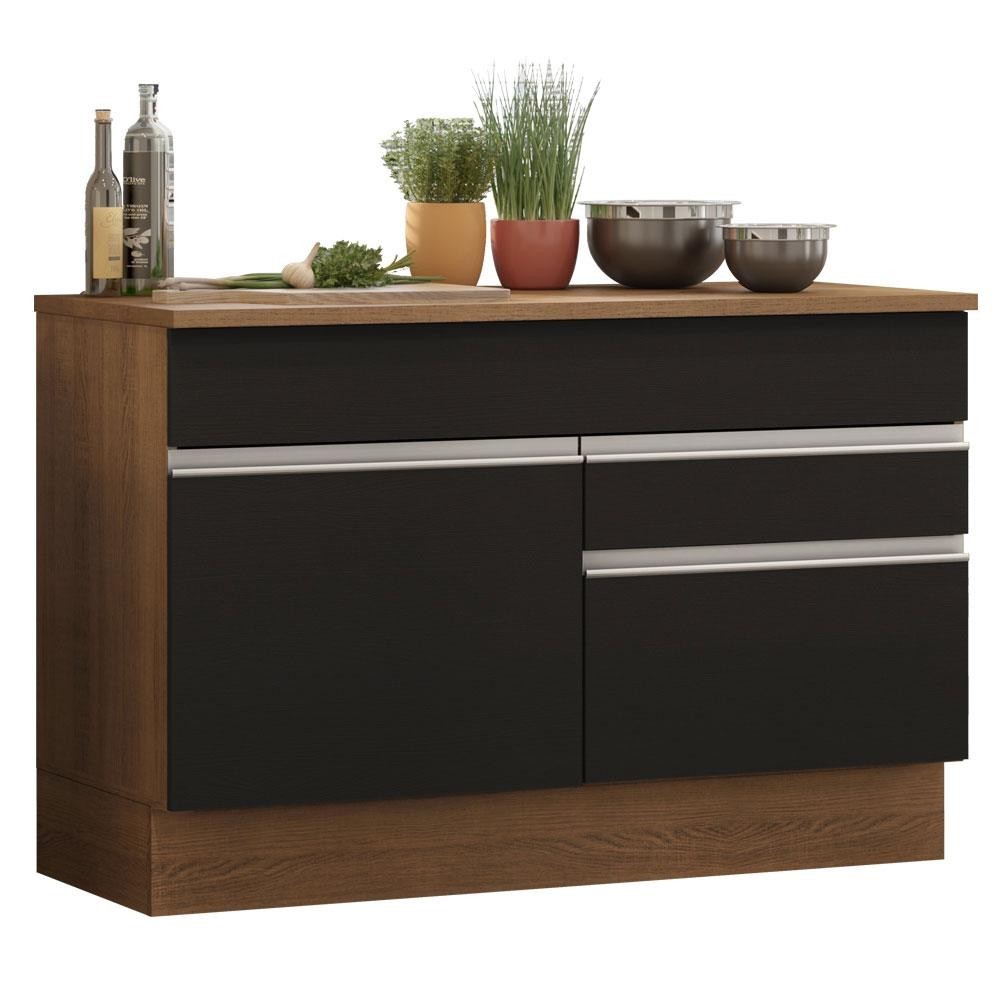 Balcão de Pia Armário de Cozinha 120 cm 1 Porta e 2 Gavetas (Com Tampo) Rustic/Preto Glamy Madesa Balcão de Pia Armário de Cozinha 120 cm 1 Porta e 2 Gavetas (Com Tampo) Rustic/Preto Glamy Madesa