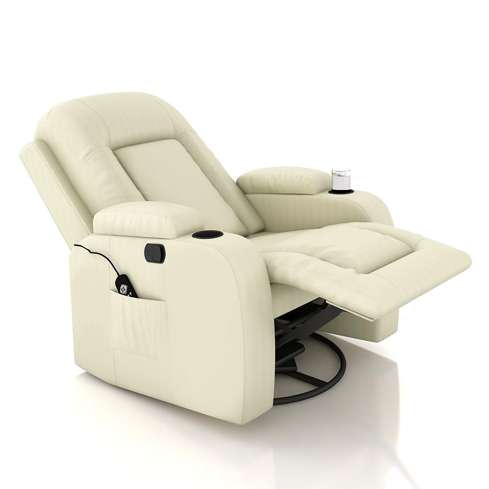 Cadeira Poltrona do Papai Reclinável Austin Massagem e Aquecimento Giratório Balanço PU Bege G31 Cadeira Poltrona do Papai Reclinável Austin Massagem e Aquecimento Giratório Balanço PU Bege G31