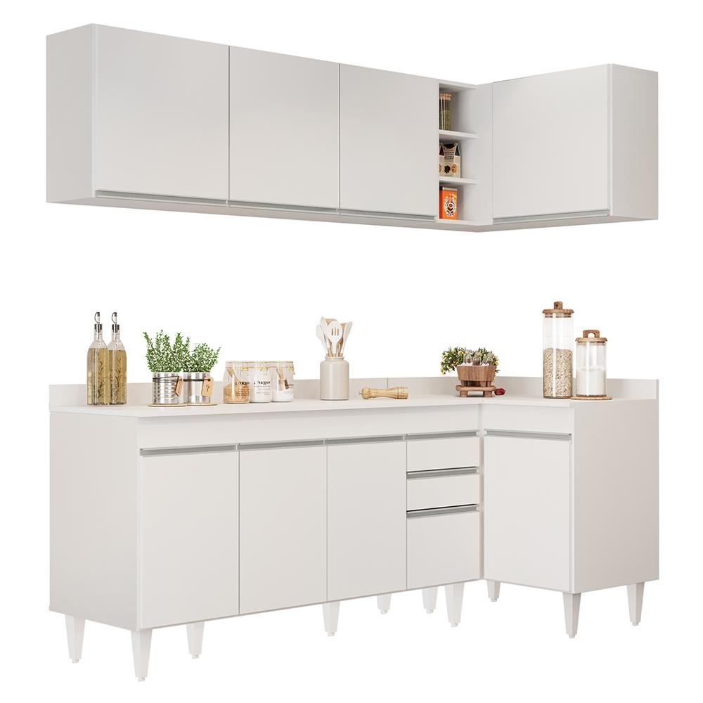 Armário de Cozinha Modulado de Canto Esquerdo 4 Peças CP50 Balcão com Tampo Branco – Lumil Armário de Cozinha Modulado de Canto Esquerdo 4 Peças CP50 Balcão com Tampo Branco – Lumil