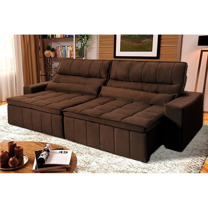 Sofá Retrátil Reclinável Supremo 3,00m Suede Velut Marrom Molas no Assento – King House Sofá Retrátil Reclinável Supremo 3,00m Suede Velut Marrom Molas no Assento – King House