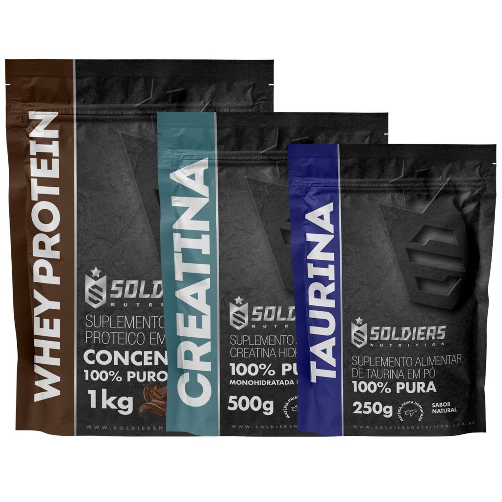 Kit: Whey Protein Concentrado 1kg + Creatina 500g + Taurina 250g Soldiers Nutrition Força Performance Kit: Whey Protein Concentrado 1kg + Creatina 500g + Taurina 250g Soldiers Nutrition Força Performance