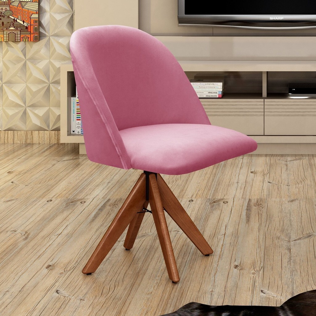 Poltrona Decorativa Gaia Giratória Madeira para Sala, Quarto, Recepção Rosa Poltrona Decorativa Gaia Giratória Madeira para Sala, Quarto, Recepção Rosa