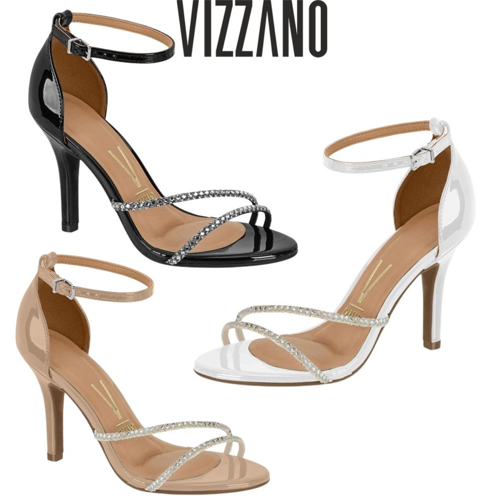 Sandália Feminina Salto Alto Fino Vizzano Brilho Strass Pedrinhas Conforto Sandália Feminina Salto Alto Fino Vizzano Brilho Strass Pedrinhas Conforto