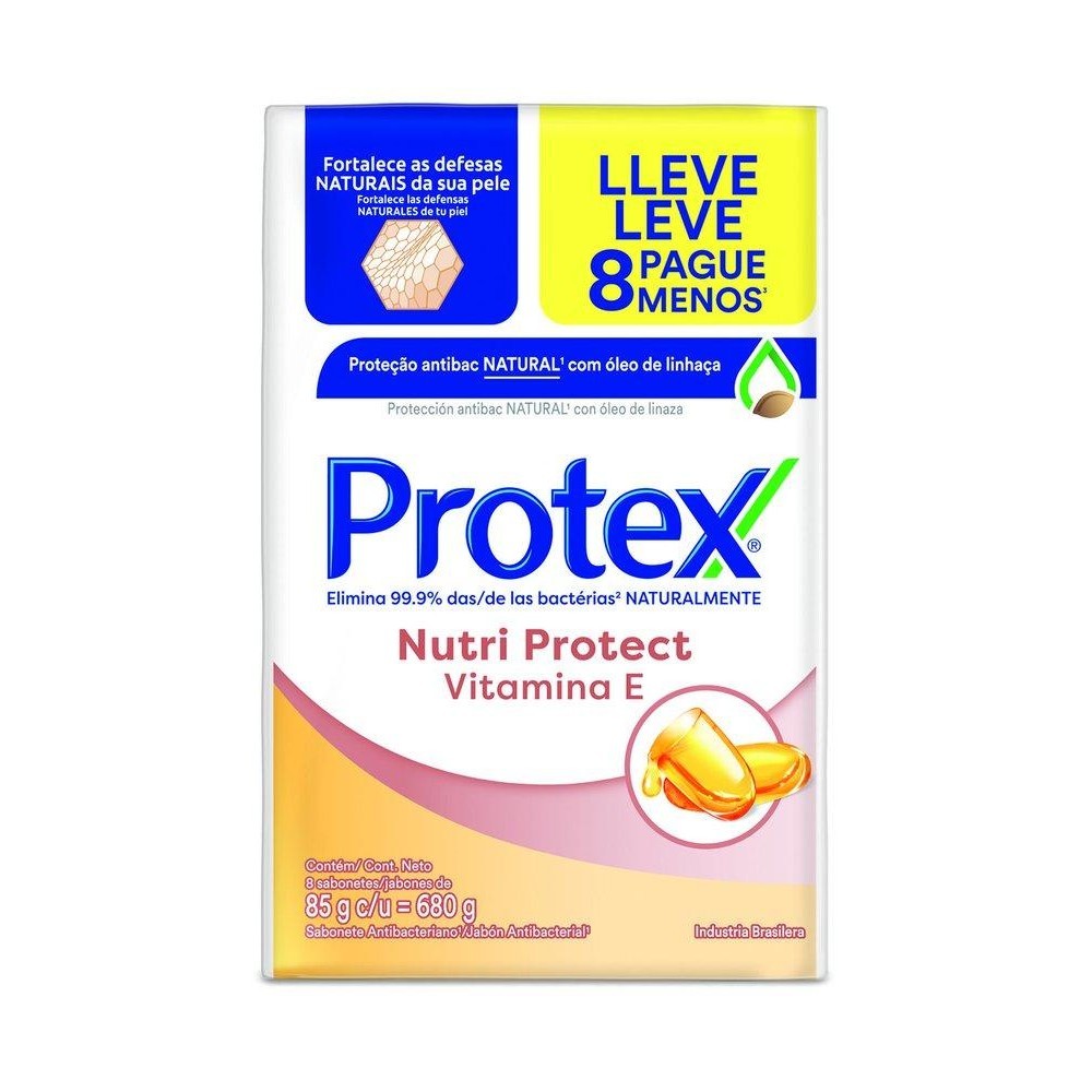 Sabonete em Barra Antibacteriano Protex Nutri Protect Vitamina E 8un de 85g Leve Mais Pague Menos Sabonete em Barra Antibacteriano Protex Nutri Protect Vitamina E 8un de 85g Leve Mais Pague Menos