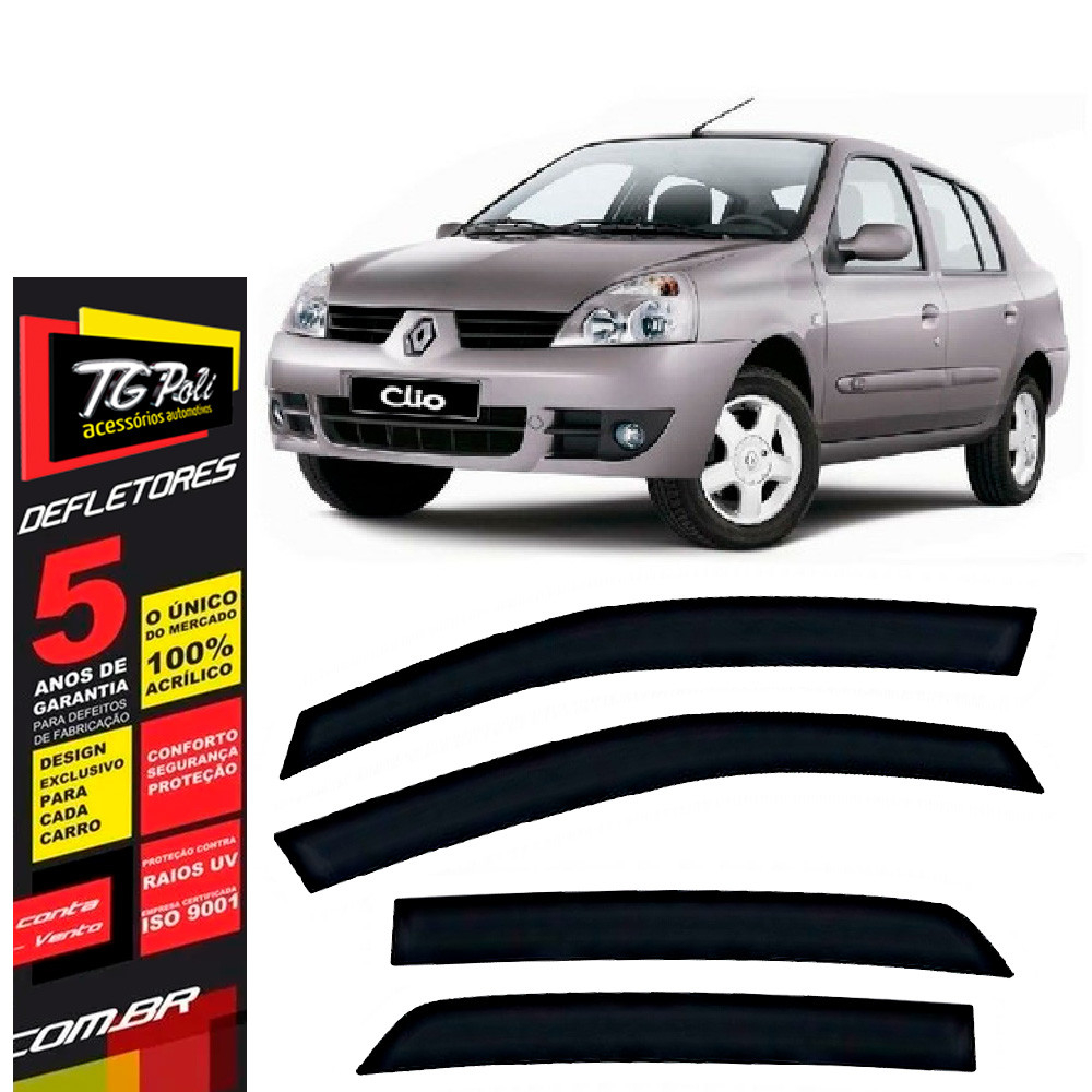 Calha de Chuva Renault Clio 2000 a 2016 TG Poli Defletor 4 portas Protetor Janelas Fumê Calha de Chuva Renault Clio 2000 a 2016 TG Poli Defletor 4 portas Protetor Janelas Fumê