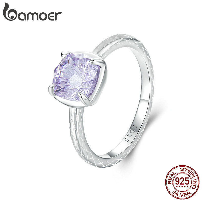 Bamoer 925 Sterling Sliver Ring Jóias Em Zircônio Púrpura Para Mulheres
