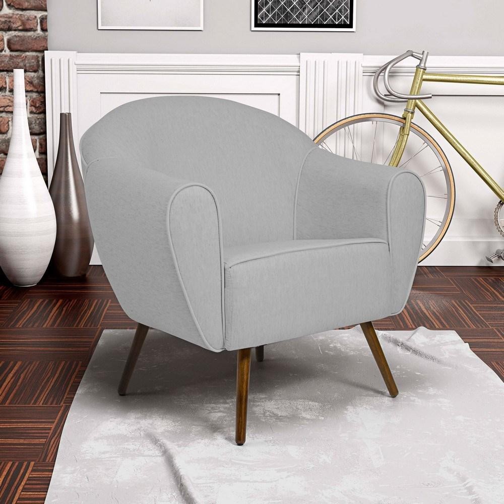 Poltrona Decorativa Sala de Estar Nina Pés Palito Madeira C-315 Linho Cinza Claro – Domi