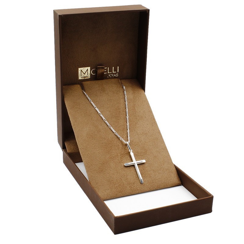 Corrente de prata 925 masculina 70cm 3×1 fígaro pingente crucifixo liso Corrente de prata 925 masculina 70cm 3×1 fígaro pingente crucifixo liso