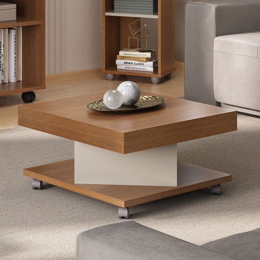 Mesa de Centro com Rodízio Quadrada Saara Cinamomo/Off White Mesa de Centro com Rodízio Quadrada Saara Cinamomo/Off White