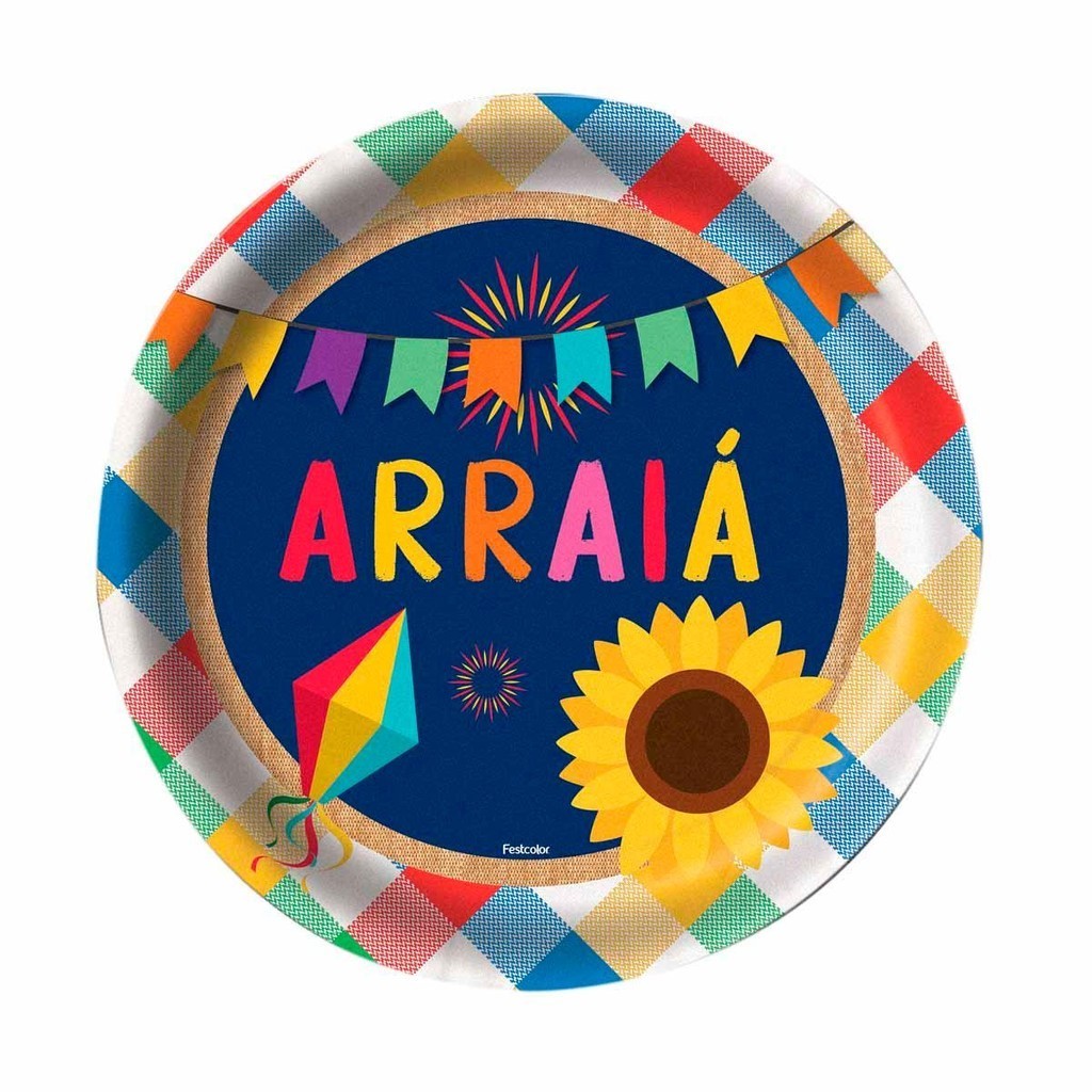 Enfeite Festa Junina de Mesa Kit 8 Pratinhos de Papel Descartável Com Balão e Bandeirinhas de São João Enfeite Festa Junina de Mesa Kit 8 Pratinhos de Papel Descartável Com Balão e Bandeirinhas de São João
