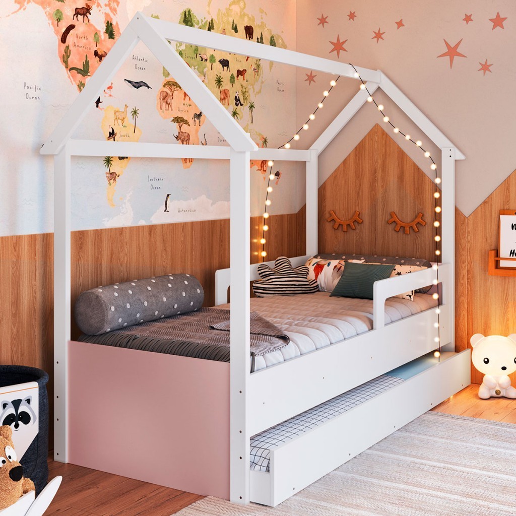 Cama Infantil Bicama Branco/Rosa – Completa Móveis Cama Infantil Bicama Branco/Rosa – Completa Móveis