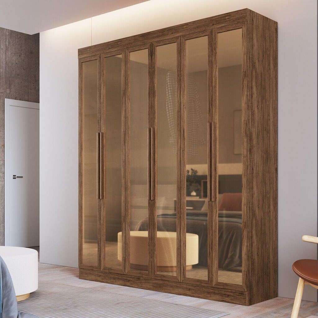 Guarda-Roupas Casal 6 Portas com Vidro Multimóveis CR35260 Guarda-Roupas Casal 6 Portas com Vidro Multimóveis CR35260