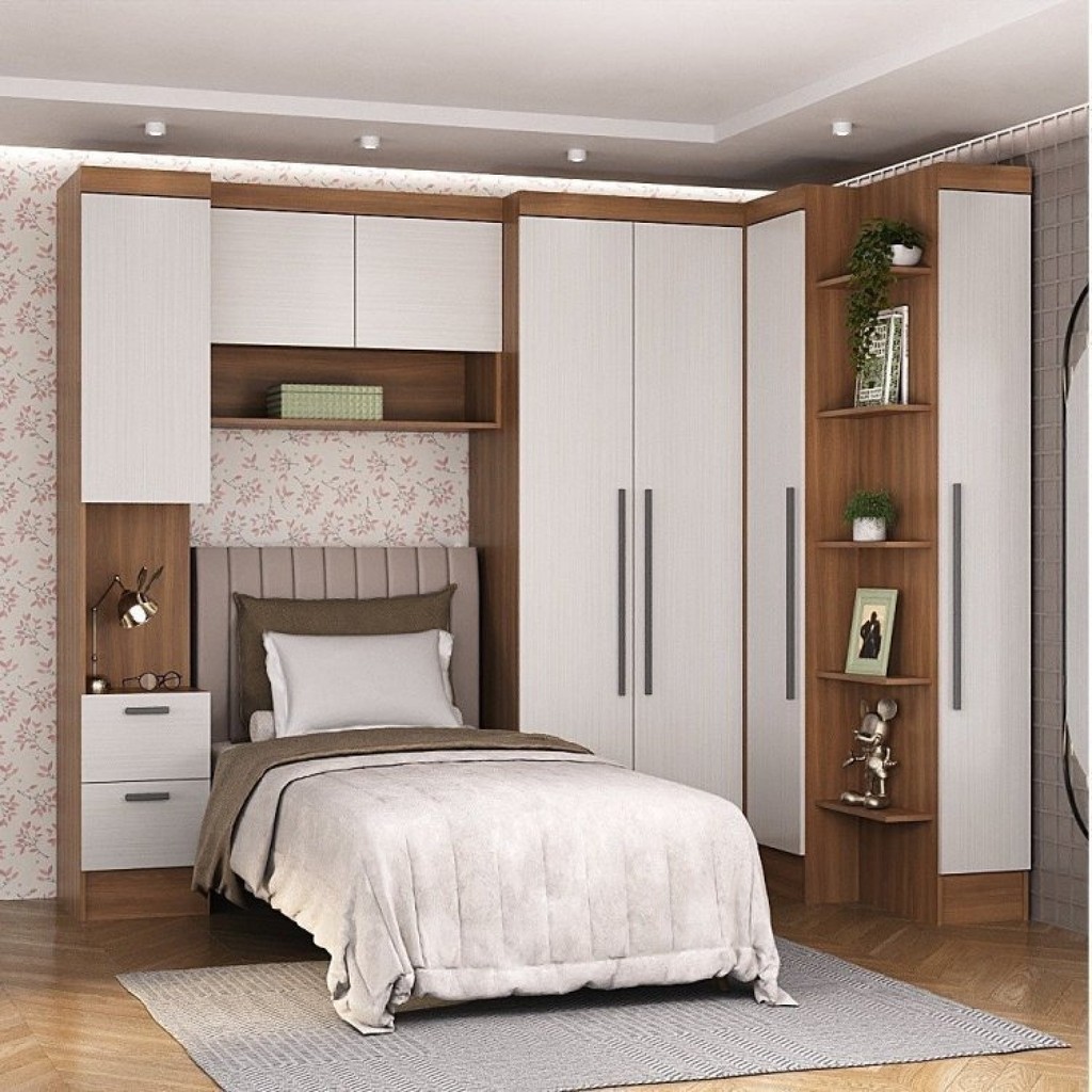 Guarda-Roupa Modulado 7 Portas 4 Gavetas 5 Peças Branco/Nogal Guarda-Roupa Modulado 7 Portas 4 Gavetas 5 Peças Branco/Nogal