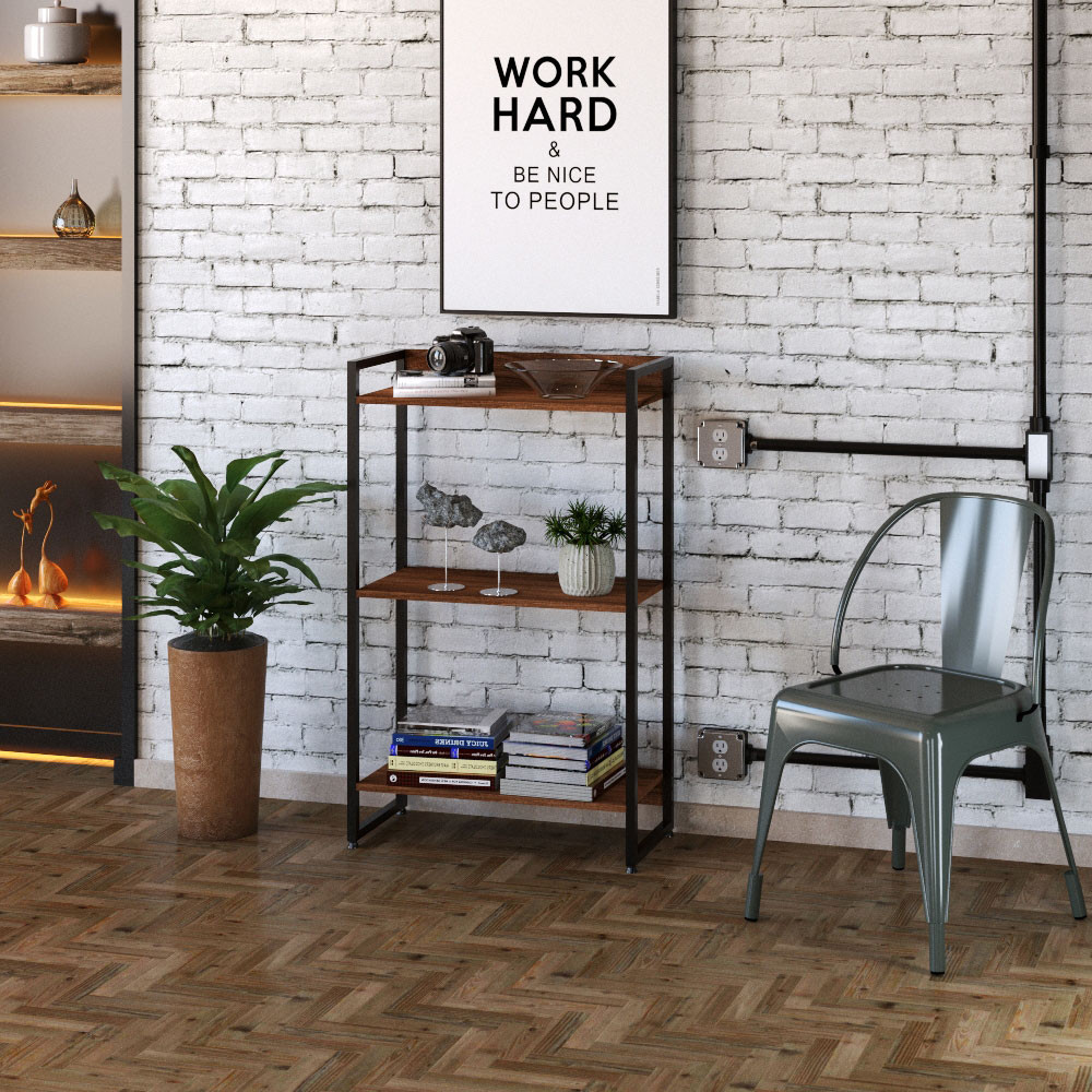 Estante Multiuso Para Escritório Industrial 03 Prateleiras Areta 104x60cm C01 Nogal – Lyam Decor Estante Multiuso Para Escritório Industrial 03 Prateleiras Areta 104x60cm C01 Nogal – Lyam Decor