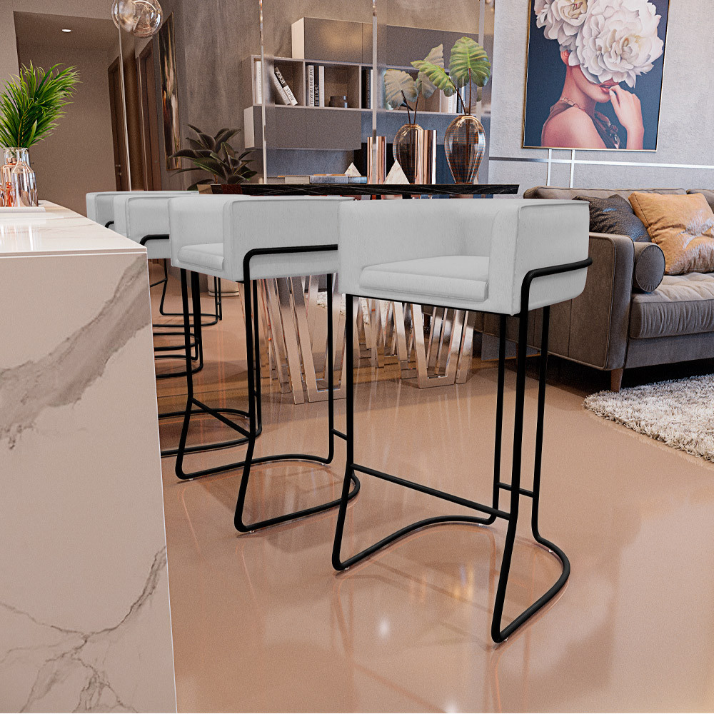 Kit 02 Banquetas Decorativas Fixa Base de Aço Preto Betina D02 Linho Cinza D-315 – Lyam Decor Kit 02 Banquetas Decorativas Fixa Base de Aço Preto Betina D02 Linho Cinza D-315 – Lyam Decor