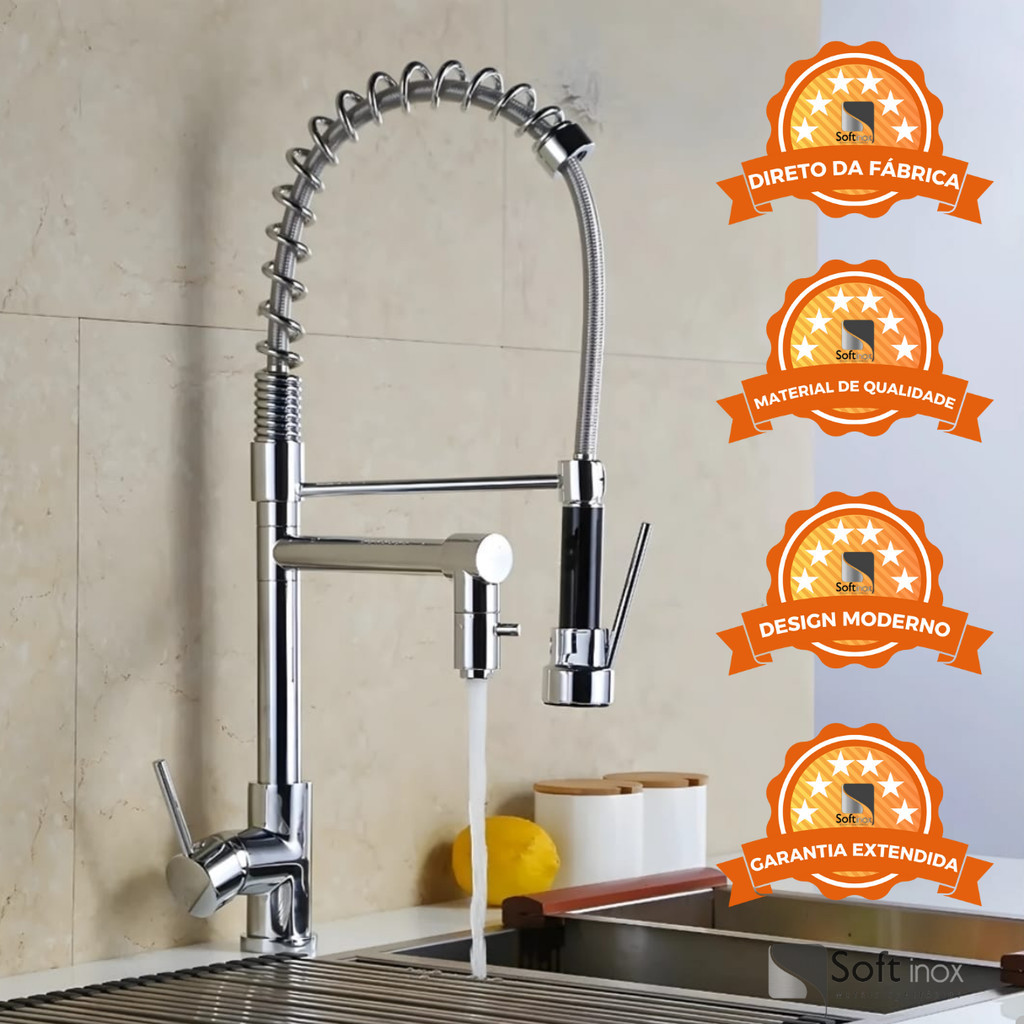 Torneira Misturador Monocomando Gourmet Alta – 70 cm 2 Saídas Cromada