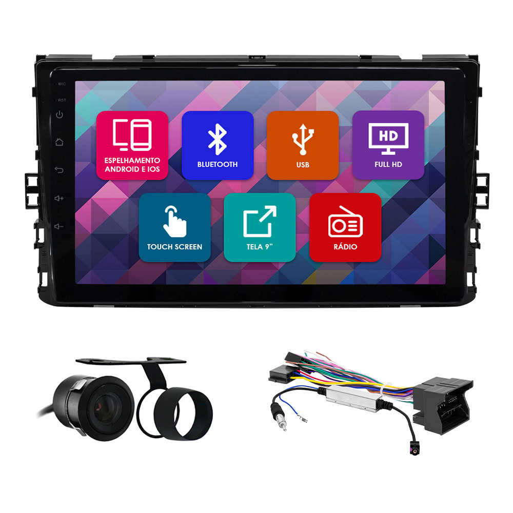 Kit Multimídia 9 Pol T-Cross Virtus Novo Polo 18 A 22 Espelhamento Android Ios 2 Din Black Piano Camera Ré Kit Multimídia 9 Pol T-Cross Virtus Novo Polo 18 A 22 Espelhamento Android Ios 2 Din Black Piano Camera Ré