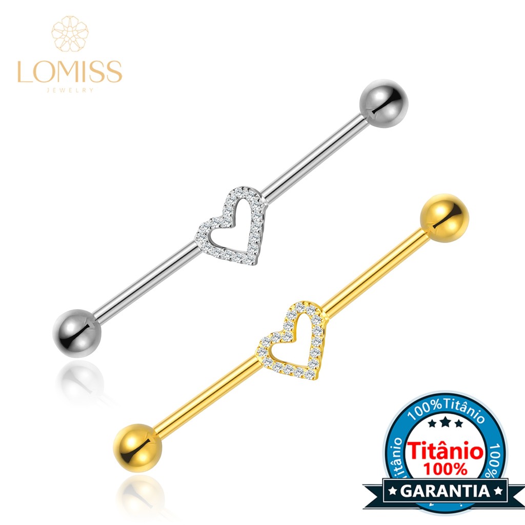 Piercing Transversal Titânio Coração Zircônia Cravejada Piercing Transversal Titânio Coração Zircônia Cravejada