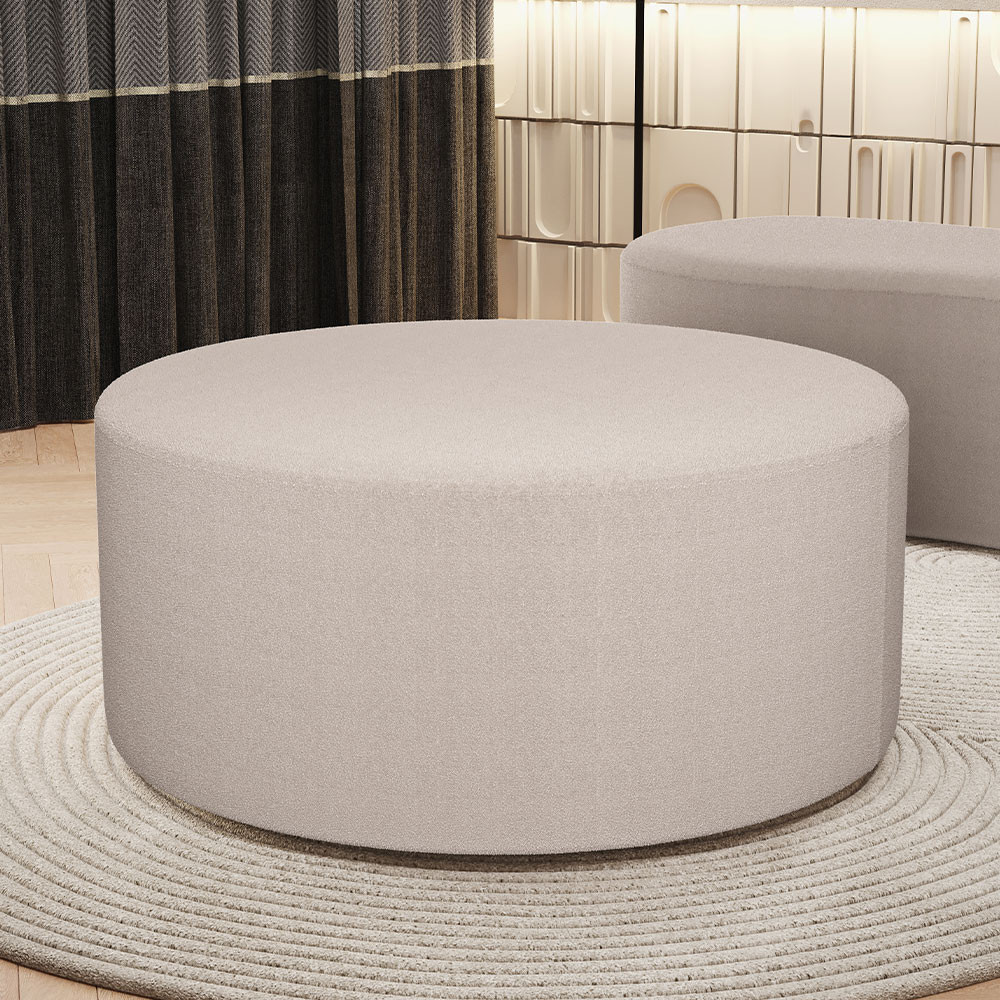 Puff Redondo Orgânico para Living 90cm Lola W01 Bouclê Creme – Lyam Decor