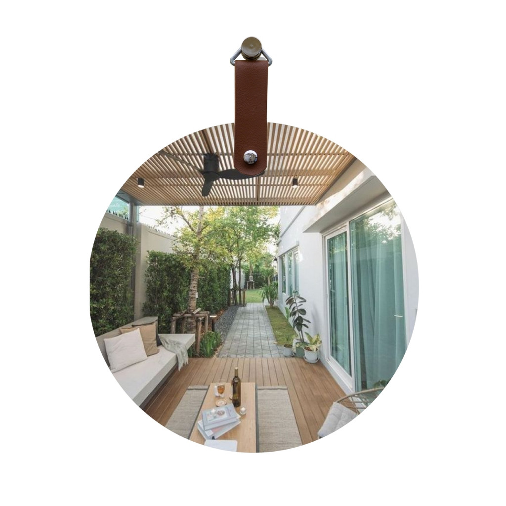 Espelho Redondo Slim Decorativo Suspenso Alça Caramelo 55cm Banheiro Sala Alta Qualidade Reduna