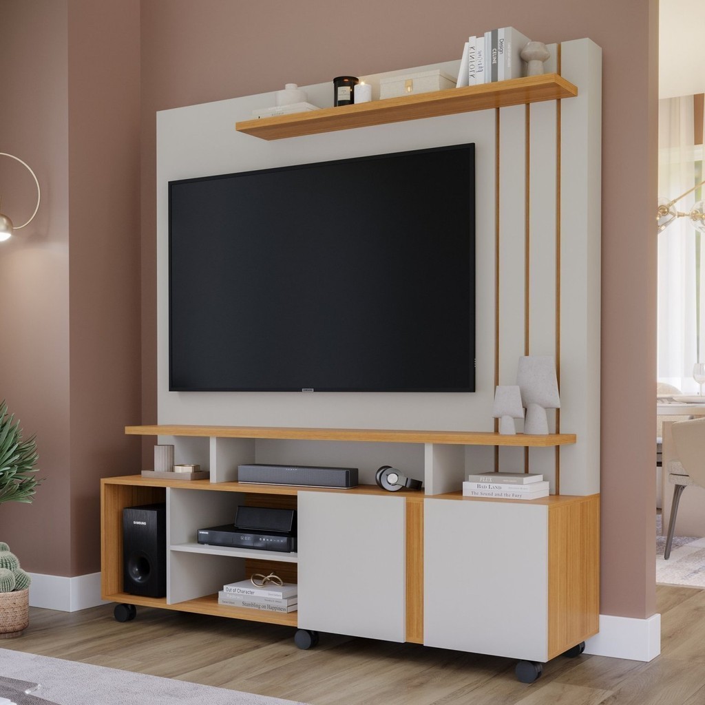 Estante Home para Tv até 55 Polegadas 2 Portas Valência 100% MDF Off White/Nature