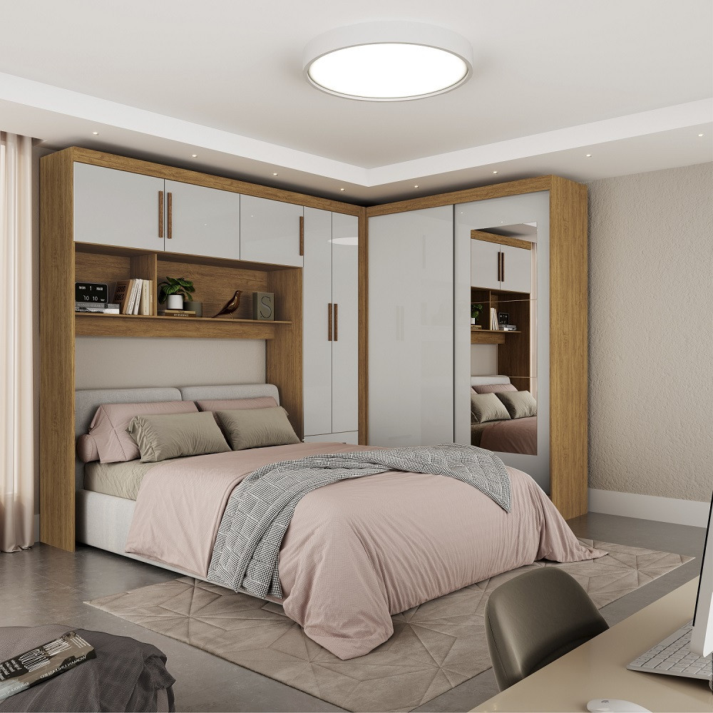 Quarto Modulado Casal com Espelho 7 Portas Belém Carioca Móveis Quarto Modulado Casal com Espelho 7 Portas Belém Carioca Móveis
