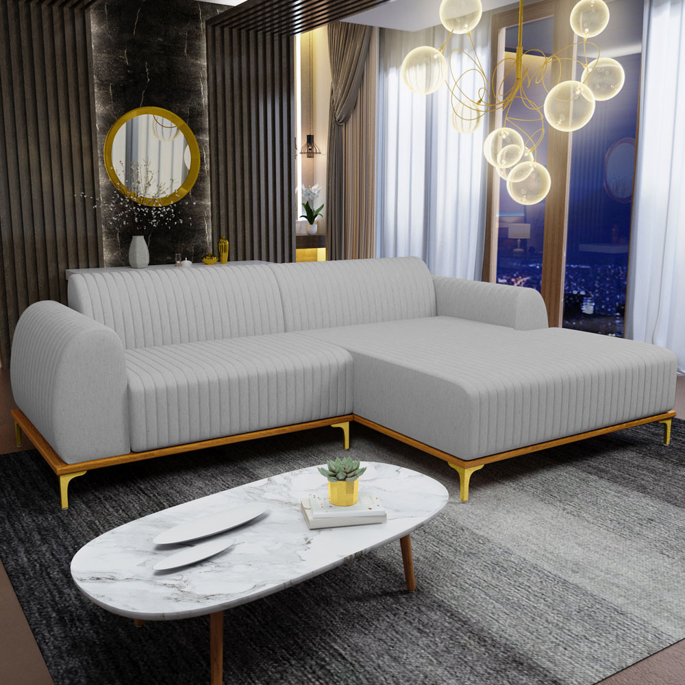 Sofá 3 Lugares com Chaise Direito Sala de Estar Molino 230cm D02 Linho Cinza D-315 – Lyam Decor Sofá 3 Lugares com Chaise Direito Sala de Estar Molino 230cm D02 Linho Cinza D-315 – Lyam Decor
