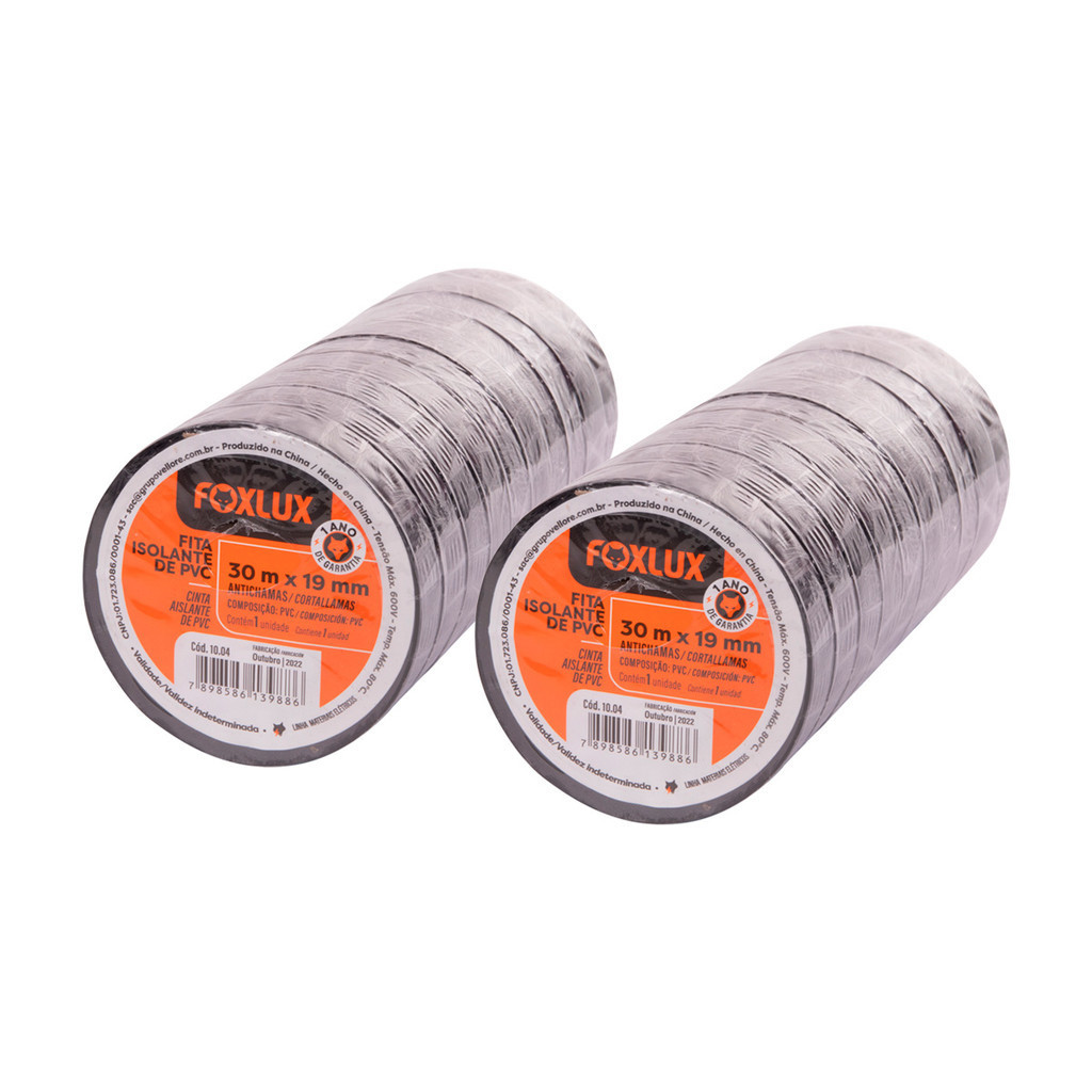 Fita Isolante PVC Antichamas 30mx19mm C/ 20 Un. Preta Foxlux Fita Isolante PVC Antichamas 30mx19mm C/ 20 Un. Preta Foxlux