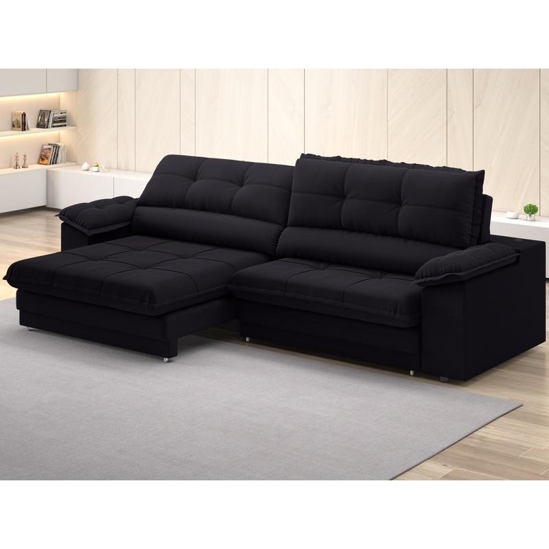 Sofá com Carregador USB Retrátil Reclinável Monaco 2,50m Velosuede Preto – NETSOFAS Sofá com Carregador USB Retrátil Reclinável Monaco 2,50m Velosuede Preto – NETSOFAS