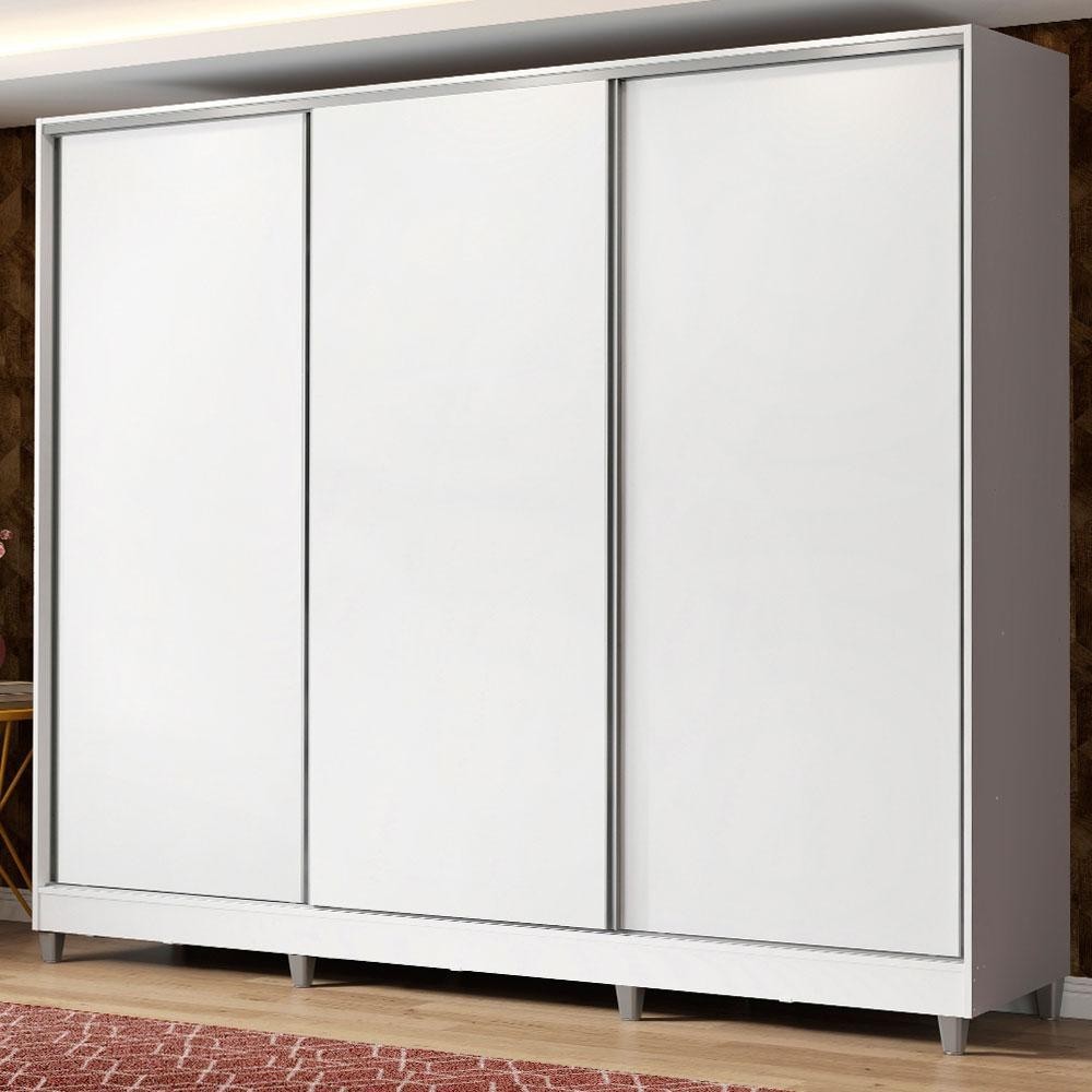 Guarda Roupa Casal 100% MDF Madesa Zurique 3 Portas de Correr com Pés – Branco Guarda Roupa Casal 100% MDF Madesa Zurique 3 Portas de Correr com Pés – Branco