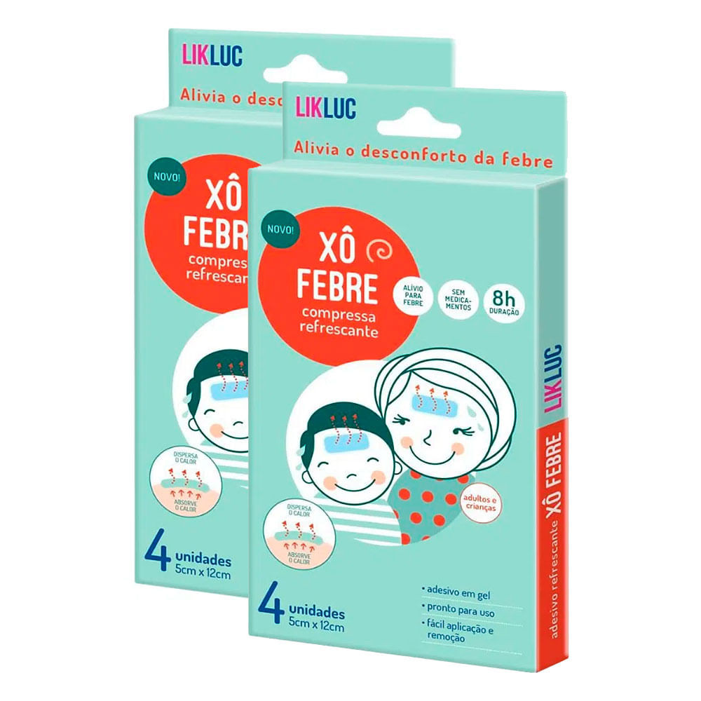 Kit 2 Xô Febre Compressa Adesiva Refrescante LikLuc 4 Unidades Kit 2 Xô Febre Compressa Adesiva Refrescante LikLuc 4 Unidades