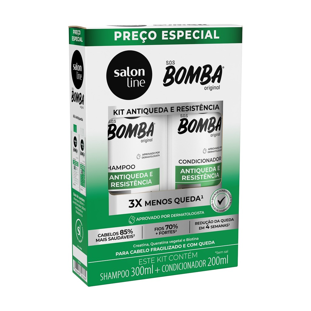 Kit Shampoo 300ml + Condicionador 200ml SOS Bomba Antiqueda