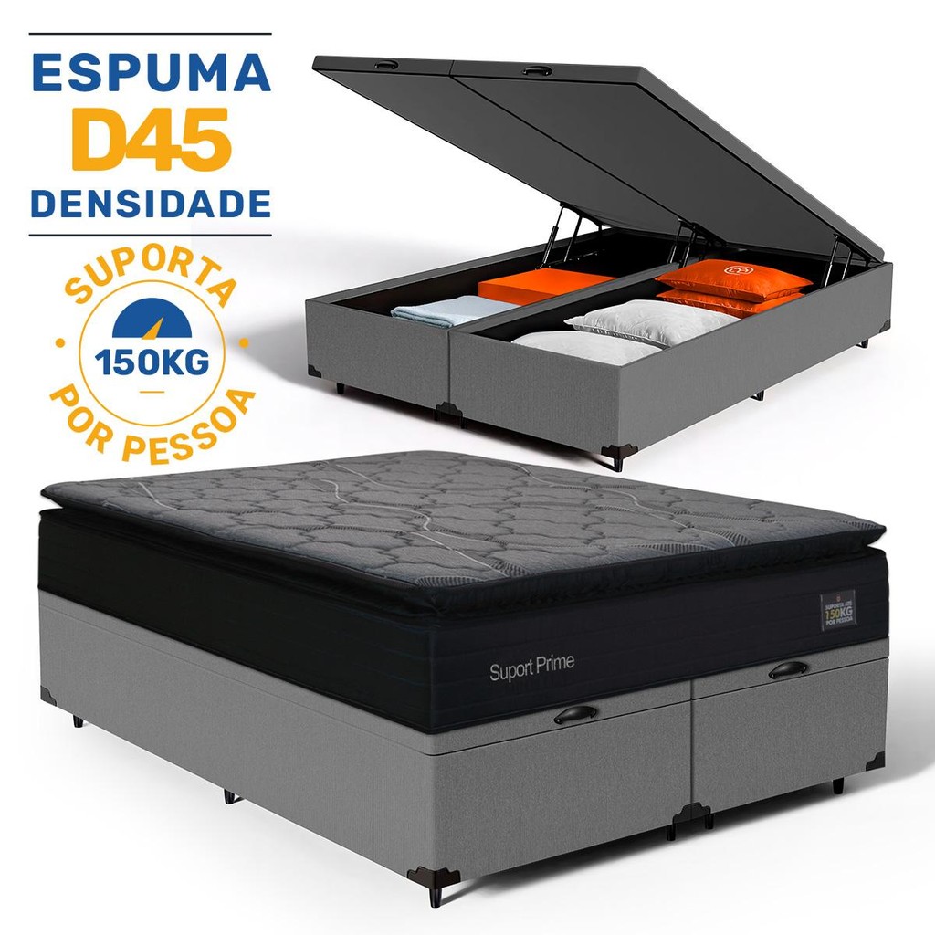 Cama Box Baú com Colchão de Espuma D45 Pillow Top Suport Prime Queen 158cm Cama Box Baú com Colchão de Espuma D45 Pillow Top Suport Prime Queen 158cm