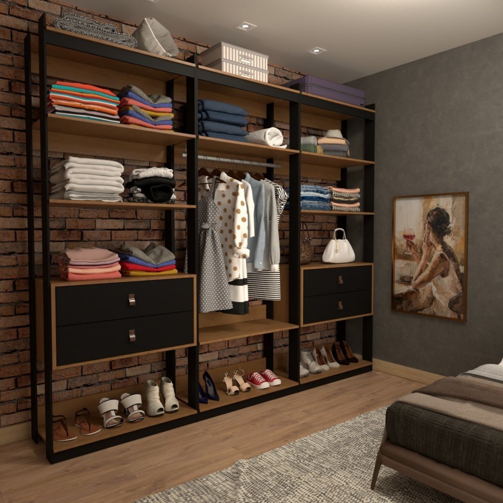 Closet Industrial Marseille 4 Gavetas 6 Prateleiras 1 Cabideiro Black/Brise – Panorama Móveis Closet Industrial Marseille 4 Gavetas 6 Prateleiras 1 Cabideiro Black/Brise – Panorama Móveis