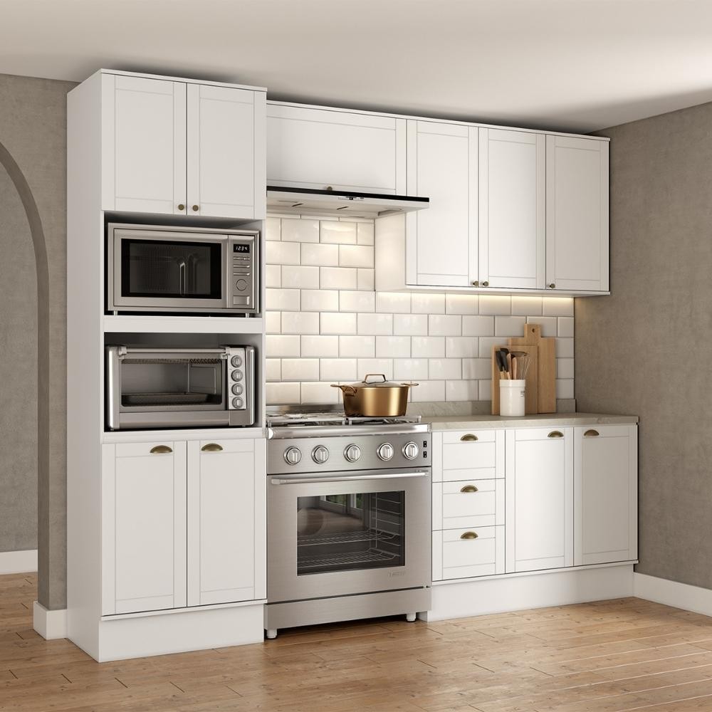 Armário de Cozinha Completa com Balcão Milla Charm Carraro Branco Armário de Cozinha Completa com Balcão Milla Charm Carraro Branco