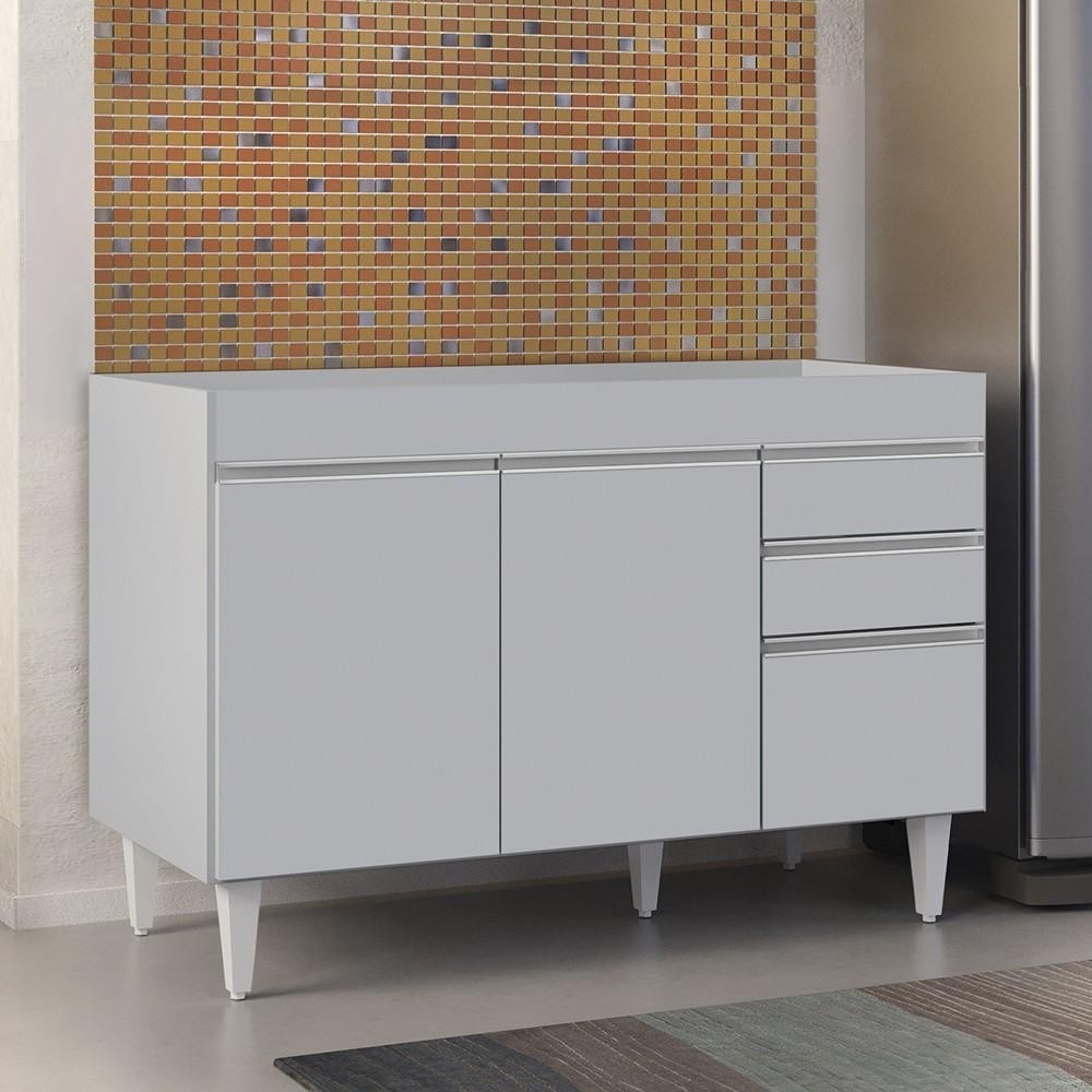 Balcão de Cozinha Para Pia 120cm 3 Portas Sem Tampo Michigan Cinza Claro – Lumil Balcão de Cozinha Para Pia 120cm 3 Portas Sem Tampo Michigan Cinza Claro – Lumil