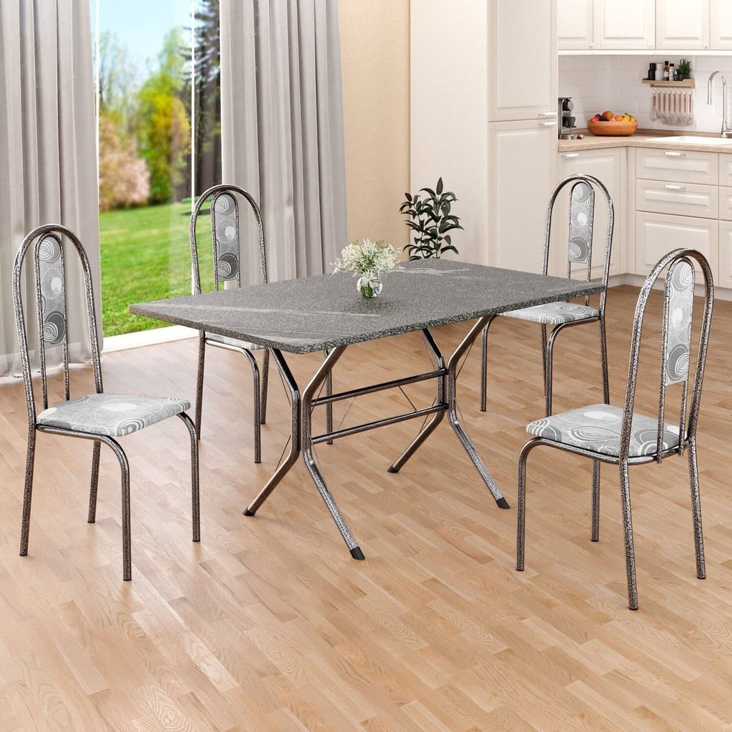 Conjunto Sala de Jantar Mesa Retangular 120x75cm Tampo Granito Topázio 4 Cadeiras Linda Yescasa Paraopeba/Prata Conjunto Sala de Jantar Mesa Retangular 120x75cm Tampo Granito Topázio 4 Cadeiras Linda Yescasa Paraopeba/Prata