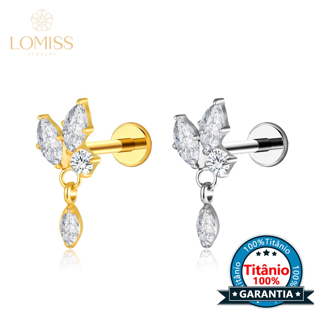 Piercing Labret Titânio Helix Tragus Conch 3 Pedras Zircónia Cravejada Com Pingente Piercing Labret Titânio Helix Tragus Conch 3 Pedras Zircónia Cravejada Com Pingente
