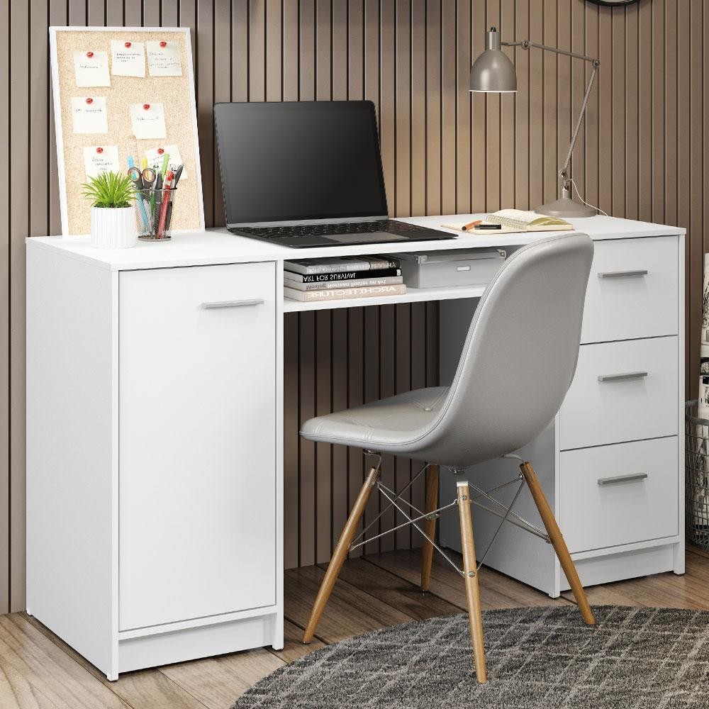 Escrivaninha Mesa para Computador Madesa Alaska 3 Gavetas 1 Porta – Branco Escrivaninha Mesa para Computador Madesa Alaska 3 Gavetas 1 Porta – Branco