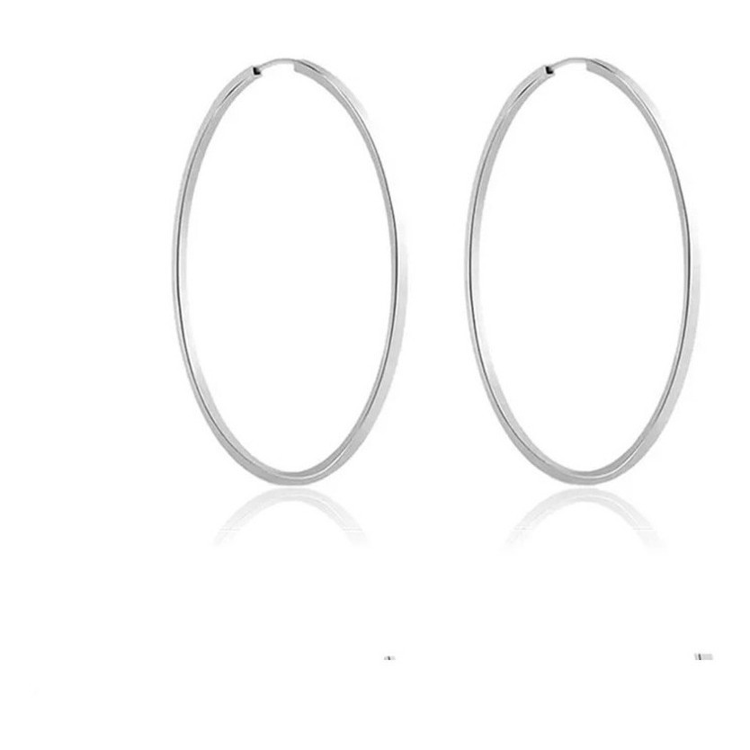 Argola Redonda Fio Quadrado 41mm Prata 925 Argola Redonda Fio Quadrado 41mm Prata 925