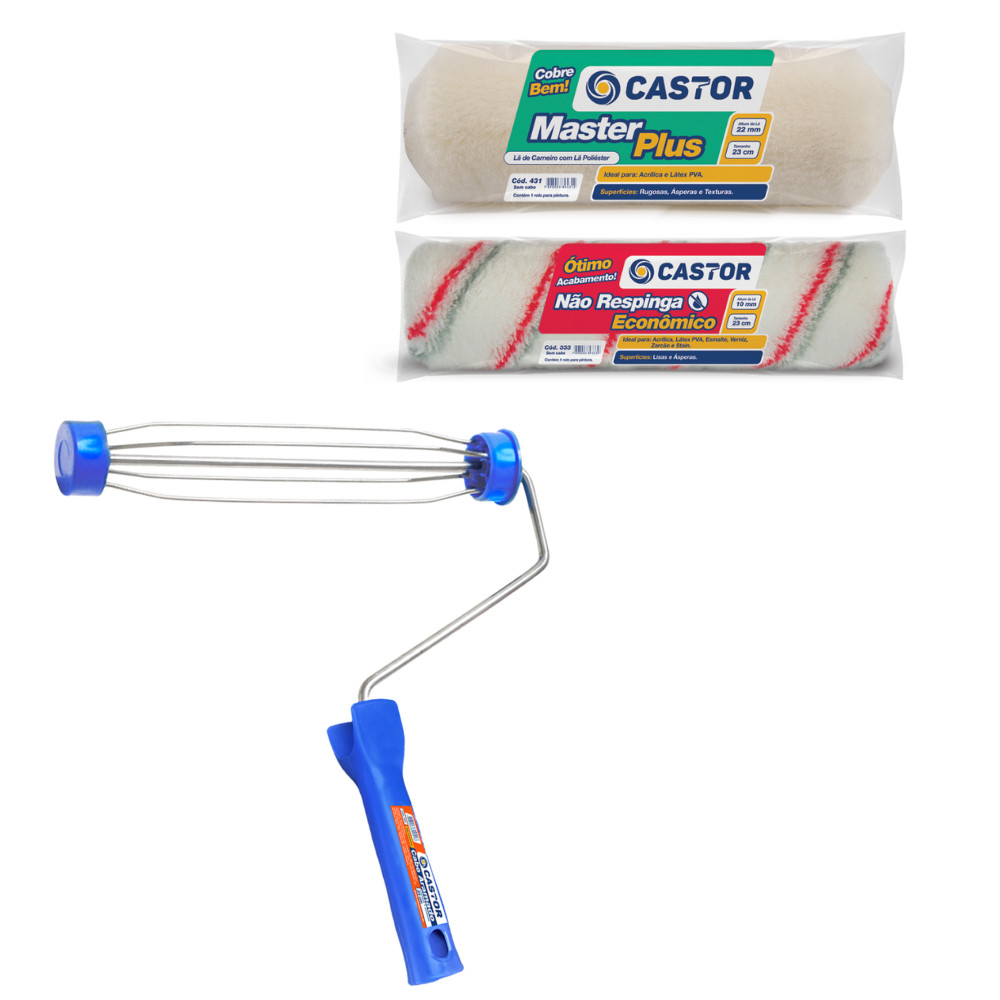 Kit Rolos Não Respinga e Lã Master Plus + 1 Cabo – Castor Kit Rolos Não Respinga e Lã Master Plus + 1 Cabo – Castor
