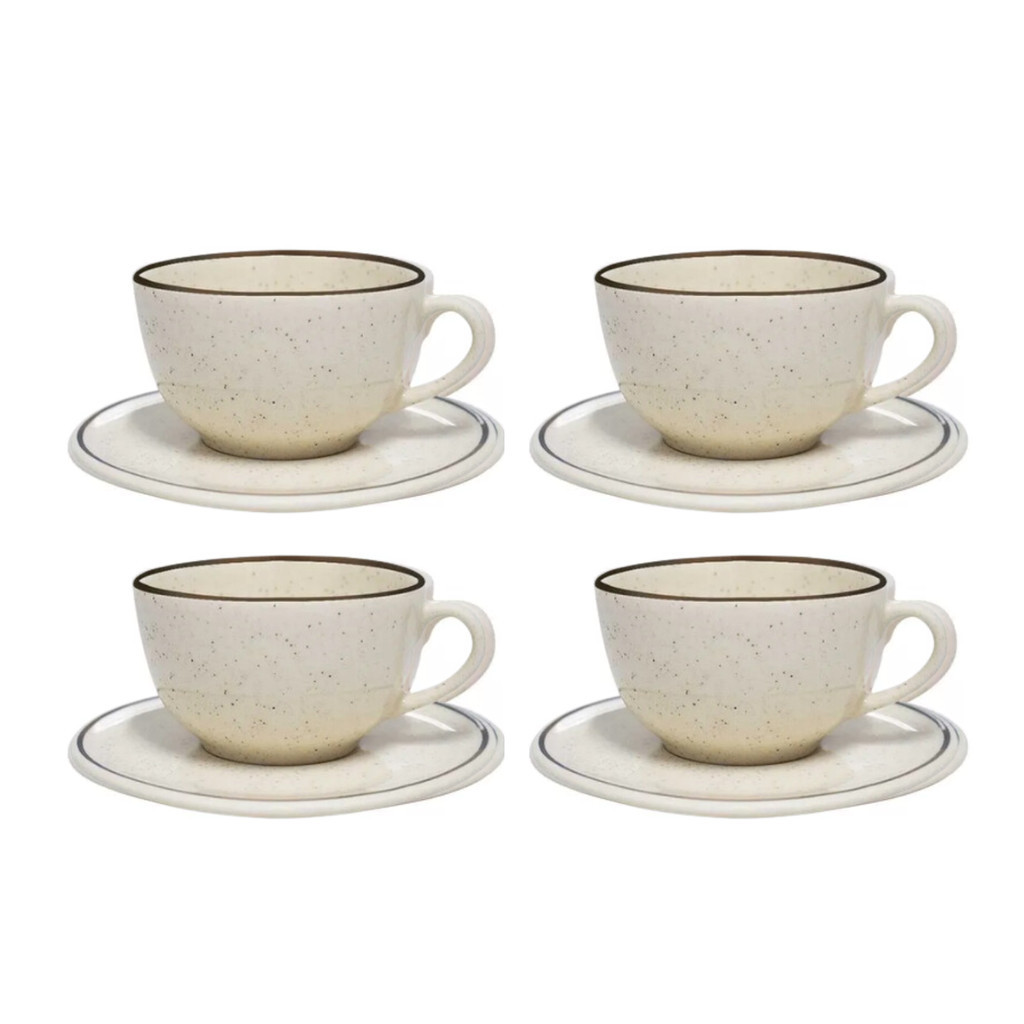 Jogo Xicaras de Chá Café Com Pires Kit 4pcs 200ml Cerâmica Oxford Unni Brisa Jogo Xicaras de Chá Café Com Pires Kit 4pcs 200ml Cerâmica Oxford Unni Brisa