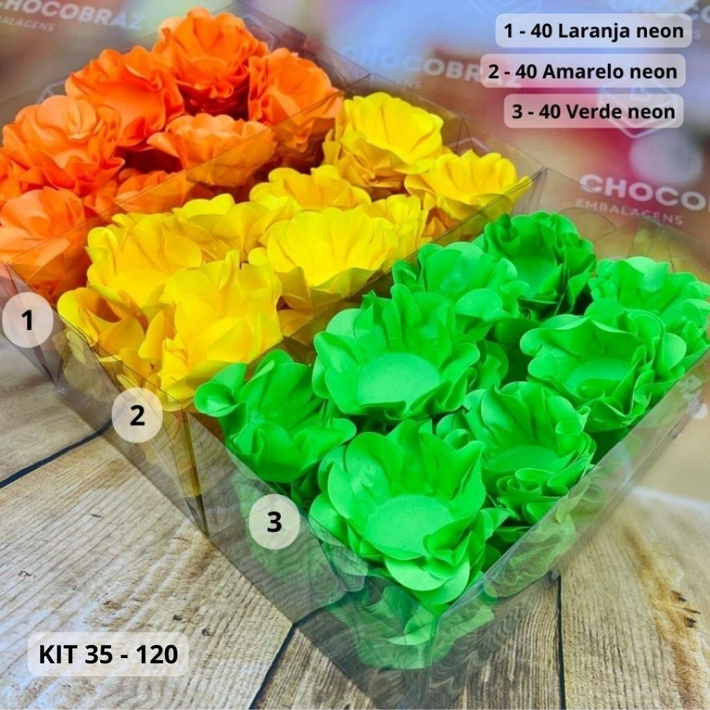 KIT 120 Forminhas Para Doces Finos LARANJA NEON+AM NEON + VD NEON KIT 120 Forminhas Para Doces Finos LARANJA NEON+AM NEON + VD NEON