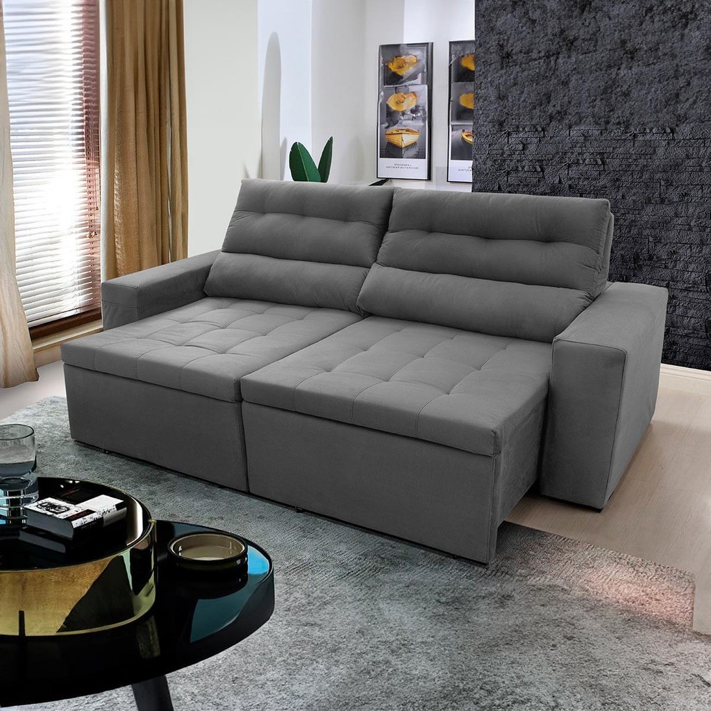 Sofá Retrátil/Reclinável Arizona 2,30m Suede Velut Cinza – King House Sofá Retrátil/Reclinável Arizona 2,30m Suede Velut Cinza – King House